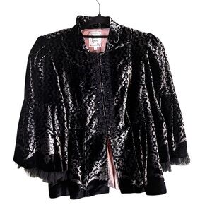 Nanette Lepore Black Velvet Jacket with Lace Details woman size 8 whimsygoth